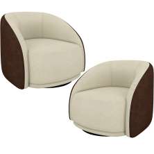 Kit 02 Poltronas Decorativas Giratória Angelina M03 Couríssimo Marrom Bouclê Bege - Lyam Decor