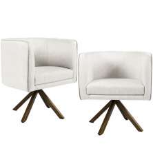Kit 02 Poltronas Decorativas Giratória Base Giromad Betina D02 Linho Creme A-48 - Lyam Decor