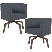 Kit 02 Poltronas Decorativas Giratória Base Ka Betina D02 Corano Cinza C-03 - Lyam Decor