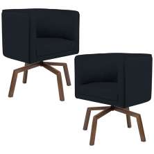 Kit 02 Poltronas Decorativas Giratória Base Ka Betina D02 Corano Preto C-05 - Lyam Decor