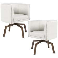 Kit 02 Poltronas Decorativas Giratória Base Ka Betina D02 Linho Bege B-443 - Lyam Decor