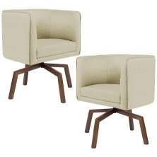 Kit 02 Poltronas Decorativas Giratória Base Ka Betina D02 Linho Bege C-129- Lyam Decor