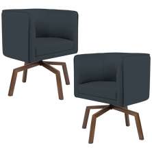 Kit 02 Poltronas Decorativas Giratória Base Ka Betina D02 Linho Chumbo C-465 - Lyam Decor
