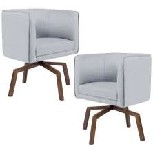 Kit 02 Poltronas Decorativas Giratória Base Ka Betina D02 Linho Cinza C-315 - Lyam Decor