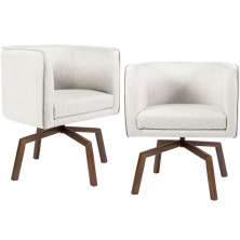 Kit 02 Poltronas Decorativas Giratória Base Ka Betina D02 Linho Creme A-48 - Lyam Decor