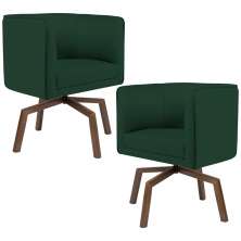 Kit 02 Poltronas Decorativas Giratória Base Ka Betina D02 Linho Verde Musgo C-117 - Lyam Decor