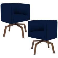 Kit 02 Poltronas Decorativas Giratória Base Ka Betina D02 Veludo Azul Oxford B-304 - Lyam Decor