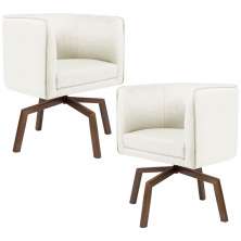 Kit 02 Poltronas Decorativas Giratória Base Ka Betina D02 Veludo Bege B-309 - Lyam Decor