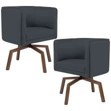 Kit 02 Poltronas Decorativas Giratória Base Ka Betina D02 Veludo Cinza B-317 - Lyam Decor
