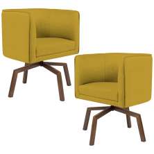 Kit 02 Poltronas Decorativas Giratória Base Ka Betina D02 Veludo Mostarda B-279 - Lyam Decor