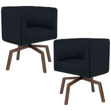 Kit 02 Poltronas Decorativas Giratória Base Ka Betina D02 Veludo Preto B-300 - Lyam Decor