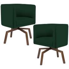 Kit 02 Poltronas Decorativas Giratória Base Ka Betina D02 Veludo Verde Musgo B-303 - Lyam Decor