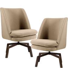 Kit 02 Poltronas Decorativas Giratória Base Ka Pérsia D02 Linho Bege C-129 - Lyam Decor