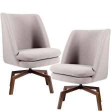 Kit 02 Poltronas Decorativas Giratória Base Ka Pérsia D02 Rústico Bege C-316 - Lyam Decor