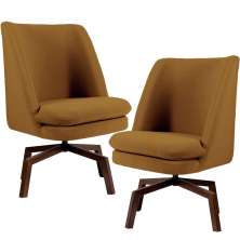 Kit 02 Poltronas Decorativas Giratória Base Ka Pérsia D02 Veludo Mostarda B-260 - Lyam Decor