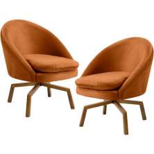 Kit 02 Poltronas Decorativas Giratória Base Ka Rafa D02 Veludo Telha B-262 - Lyam Decor