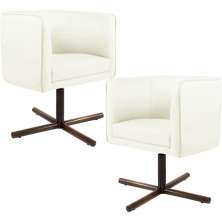 Kit 02 Poltronas Decorativas Giratória Base X Betina D02 Corano Bege C-26 - Lyam Decor