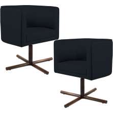Kit 02 Poltronas Decorativas Giratória Base X Betina D02 Corano Preto C-05 - Lyam Decor