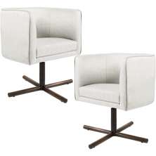 Kit 02 Poltronas Decorativas Giratória Base X Betina D02 Linho Bege B-443 - Lyam Decor