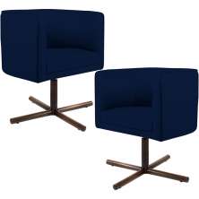 Kit 02 Poltronas Decorativas Giratória Base X Betina D02 Veludo Azul Oxford B-304 - Lyam Decor