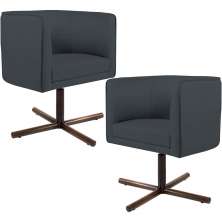 Kit 02 Poltronas Decorativas Giratória Base X Betina D02 Veludo Cinza B-317 - Lyam Decor