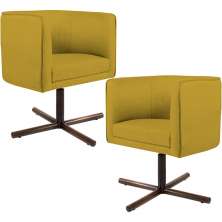 Kit 02 Poltronas Decorativas Giratória Base X Betina D02 Veludo Mostarda B-279 - Lyam Decor