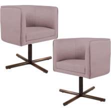 Kit 02 Poltronas Decorativas Giratória Base X Betina D02 Veludo Rosê B-305 - Lyam Decor