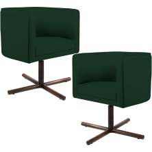 Kit 02 Poltronas Decorativas Giratória Base X Betina D02 Veludo Verde Musgo B-303 - Lyam Decor