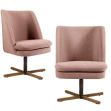 Kit 02 Poltronas Decorativas Giratória Base X Pérsia D02 Algodão Rosa C-105 - Lyam Decor