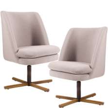 Kit 02 Poltronas Decorativas Giratória Base X Pérsia D02 Linho Bege C-107 - Lyam Decor