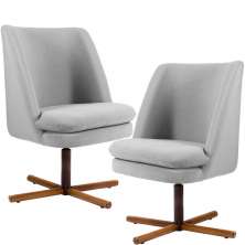Kit 02 Poltronas Decorativas Giratória Base X Pérsia D02 Linho Cinza C-315 - Lyam Decor