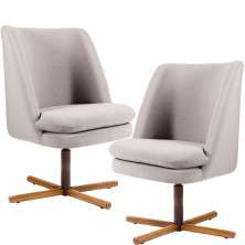 Kit 02 Poltronas Decorativas Giratória Base X Pérsia D02 Rústico Bege C-316 - Lyam Decor