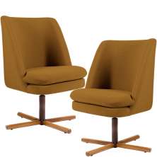 Kit 02 Poltronas Decorativas Giratória Base X Pérsia D02 Veludo Mostarda B-260 - Lyam Decor