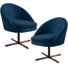 Kit 02 Poltronas Decorativas Giratória Base X Rafa D02 Veludo Azul Oxford B-304 - Lyam Decor