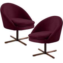 Kit 02 Poltronas Decorativas Giratória Base X Rafa D02 Veludo Marsala B-278 - Lyam Decor