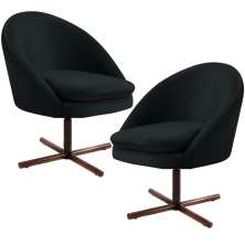 Kit 02 Poltronas Decorativas Giratória Base X Rafa D02 Veludo Preto B-300 - Lyam Decor