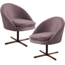 Kit 02 Poltronas Decorativas Giratória Base X Rafa D02 Veludo Rosê B-305 - Lyam Decor