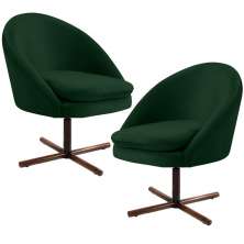 Kit 02 Poltronas Decorativas Giratória Base X Rafa D02 Veludo Verde B-303 - Lyam Decor