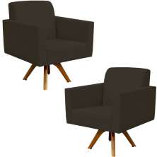 Kit 02 Poltronas Decorativas Giratória Sala de Estar Base de Madeira Helô L02 Suede Marrom - Lyam Decor