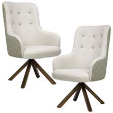 Kit 02 Poltronas Decorativas Giratória de Madeira Valentina D02 Tressê Linho Bege A-41 - Lyam Decor