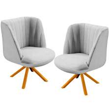 Kit 02 Poltronas Decorativas Munique D02 Base Giratória de Madeira Linho Cinza D-315 - Lyam Decor