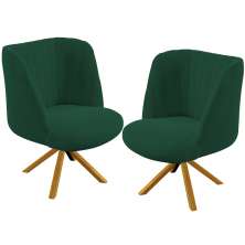 Kit 02 Poltronas Decorativas Munique D02 Base Giratória de Madeira Veludo Verde C-303 - Lyam Decor