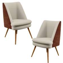 Kit 02 Poltronas Decorativas Pérsia Pés Palito D02 Linho Bege C-107 Corano Marrom B-38 - Lyam Decor