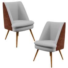 Kit 02 Poltronas Decorativas Pérsia Pés Palito D02 Linho Cinza D-315 Corano Marrom B-38 - Lyam Decor