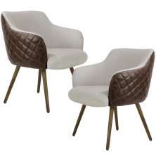 Kit 02 Poltronas Decorativas Pés Palito Jade D02 Linho Bege C-107 Tressê Corano Marrom - Lyam Decor