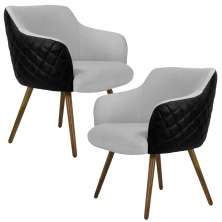 Kit 02 Poltronas Decorativas Pés Palito Jade D02 Linho Cinza C-315 Tressê Corano Preto - Lyam Decor
