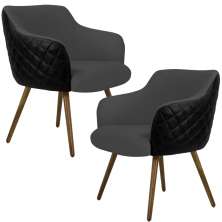 Kit 02 Poltronas Decorativas Pés Palito Jade D02 Linho Cinza C-416 Tressê Corano Preto - Lyam Decor