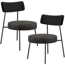 Kit 02 Poltronas Decorativas Para Sala De Estar Base Fixa Londres L02 Couríssimo Preto Linho Chumbo - Lyam