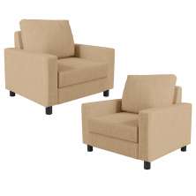 Kit 02 Poltronas Decorativas Para Sala De Estar E Recepção Malta L02 Linho Bege Escuro - Lyam Decor