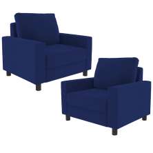 Kit 02 Poltronas Decorativas Para Sala De Estar E Recepção Malta L02 Suede Azul Marinho - Lyam Decor